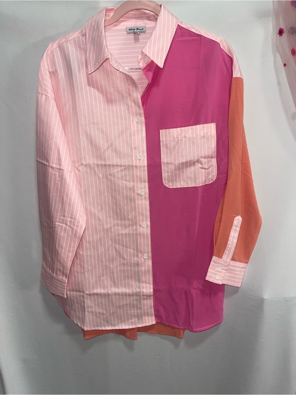 Colorblock Pink & Orange woman’s Button-Up Shirt
